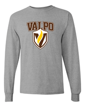 Load image into Gallery viewer, Valparaiso Valpo Shield Full Color Long Sleeve T-Shirt - Sport Grey