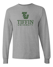 Load image into Gallery viewer, Tiffin University Stacked Text Long Sleeve T-Shirt - Sport Grey