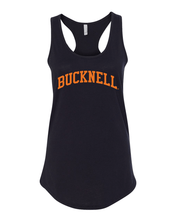 Load image into Gallery viewer, Bucknell University Orange Bucknell Ladies Racer Tank Top - Black