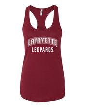 Load image into Gallery viewer, Lafayette Leopards Paw Ladies Racer Tank Top - Cardinal