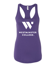 Load image into Gallery viewer, Westminster College 1 Color Ladies Racer Tank Top - Purple Rush