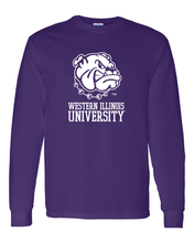 Load image into Gallery viewer, Western Illinois Leatherneck Mascot Long Sleeve T-Shirt - Purple