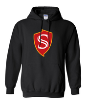 Load image into Gallery viewer, Stanislaus State Shield Hooded Sweatshirt - Black