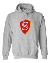 Load image into Gallery viewer, Stanislaus State Shield Hooded Sweatshirt - Sport Grey