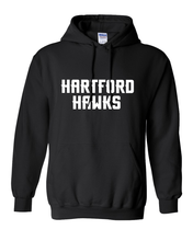 Load image into Gallery viewer, University of Hartford Text Hooded Sweatshirt - Black