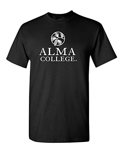 Alma College 1 Color Full Logo Adult T-Shirt | Alma College Scotty Student and Alumni Mens/Womens T-Shirt - Black