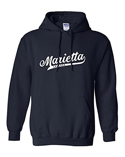 Marietta College Banner One Color Hooded Sweatshirt - Navy