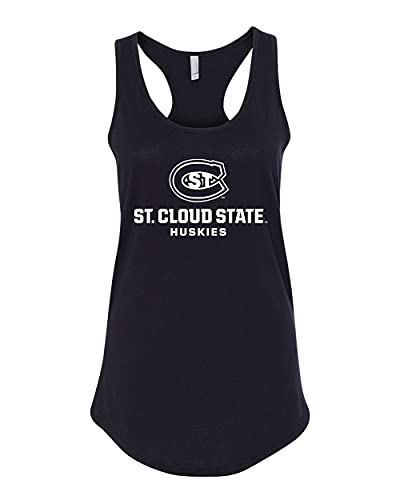 St Cloud State White Stacked Logo Lades Racerback Tank - Black