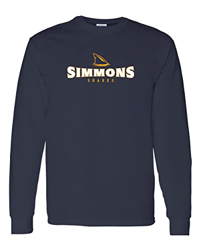 Simmons University Mascot Logo Long Sleeve Shirt - Navy