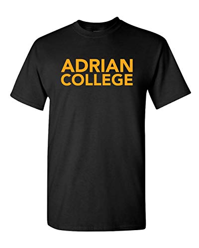 Adrian College Stacked 1 Color Gold Text T-Shirt - Black