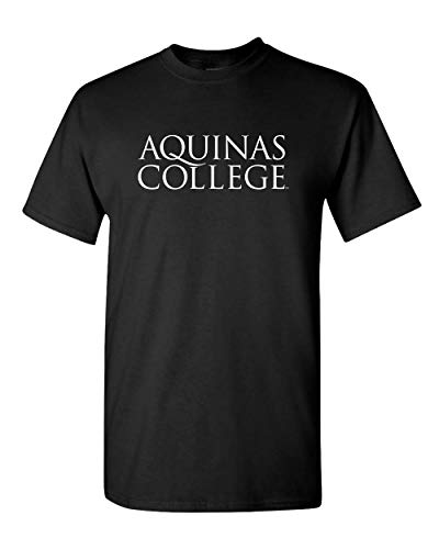Aquinas College 1 Color Stacked Text Adult T-Shirt - Black