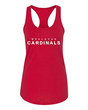 Load image into Gallery viewer, Wesleyan University Mascot Text Ladies Tank Top - Red