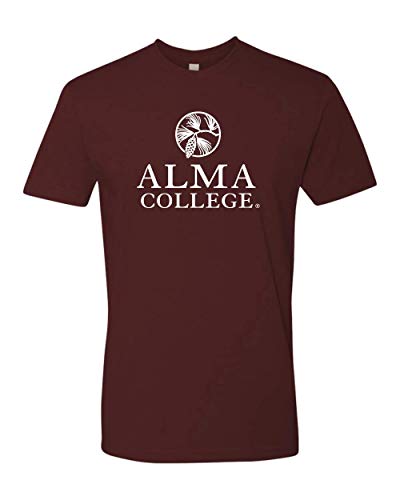 Premium Alma College 1 Color Full Logo Adult T-Shirt Alma College Scotty Student and Alumni Mens/Womens T-Shirt - Maroon