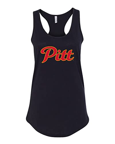 Grey Pittsburg State Pitt Logo Ladies Racer Tank Top - Black