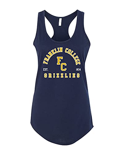Franklin College FC Arched Two Color Ladies Tank Top - Midnight Navy