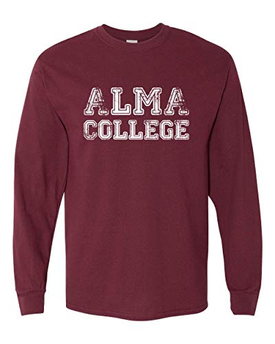 Alma College Distressed One Color Long Sleeve - Maroon