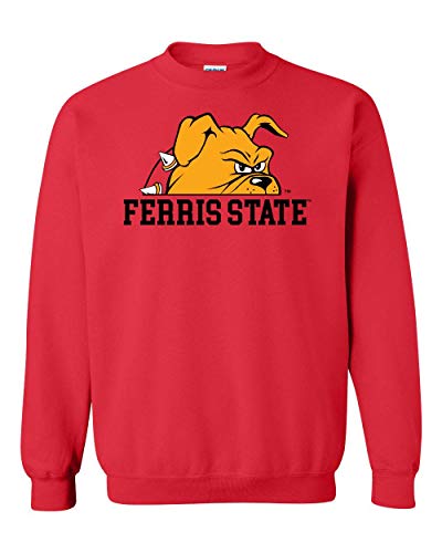 Ferris State Bulldog Half Head Two Color Crewneck Sweatshirt - Red