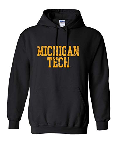Michigan Tech Distressed One Color Hooded Sweatshirt - Black