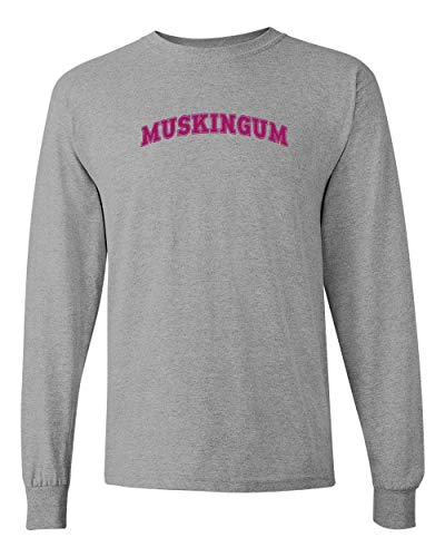 Muskingum University 1 Color Text Long Sleeve Shirt - Sport Grey