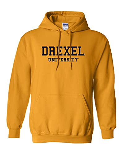 Drexel University Navy Text Hooded Sweatshirt - Gold