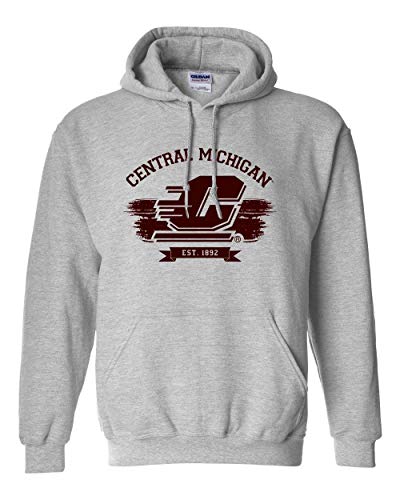 Central Michigan University Grey Vintage Adult Hooded Sweatshirt CMU Chippewas Logo Apparel Mens/Womens Hoodie - Sport Grey