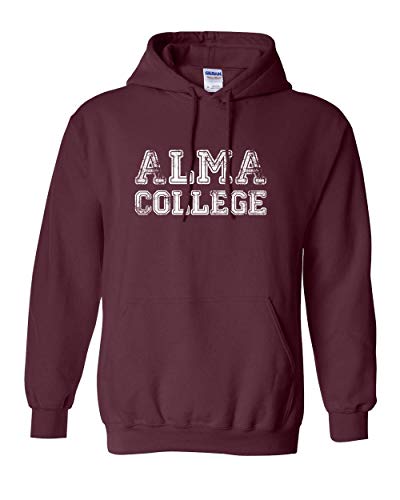 Alma College Distressed One Color Hooded Sweatshirt - Maroon