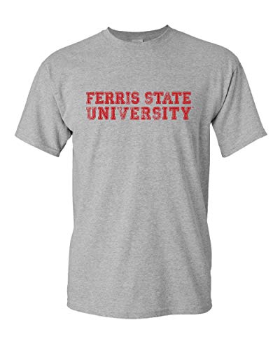 Ferris State University Text Distressed T-Shirt - Sport Grey