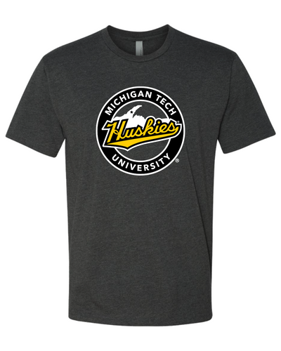 Premium Michigan Tech Huskies Circle Logo MTU Mens/Womens T-Shirt - Charcoal