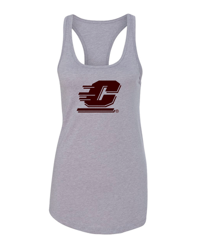 Central Michigan University C One Color Tank Top | CMU Chippewas Logo Apparel Ladies Racerback Tank - Heather Grey