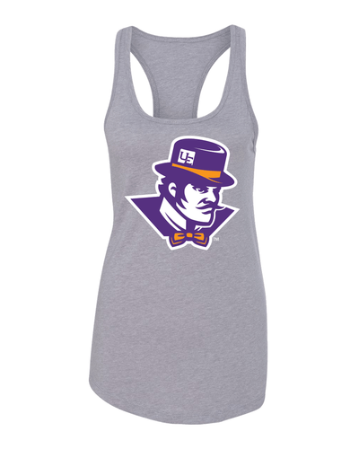 Evansville Full Color Ace Mascot Ladies Racer Tank - Heather Grey