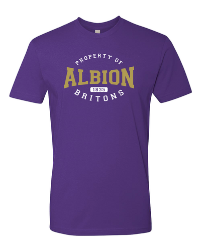 Premium Albion College Property of Purple T-Shirt Albion Britons Student and Alumni Mens/Womens T-Shirt - Purple Rush