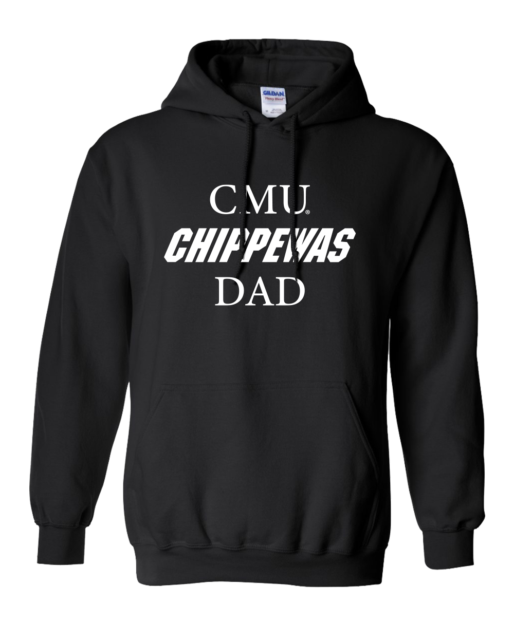 CMU White Text Chippewas DAD Hooded Sweatshirt Central Michigan University Parent Apparel Mens/Womens Hoodie - Black