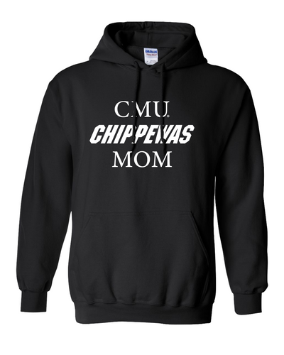 CMU White Text Chippewas MOM Hooded Sweatshirt Central Michigan University Parent Apparel Mens/Womens Hoodie - Black