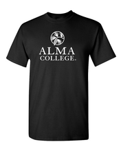 Load image into Gallery viewer, Alma College 1 Color Full Logo Adult T-Shirt | Alma College Scotty Student and Alumni Mens/Womens T-Shirt - Black
