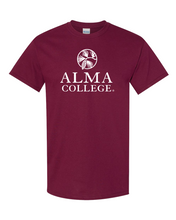 Load image into Gallery viewer, Alma College 1 Color Full Logo Adult T-Shirt | Alma College Scotty Student and Alumni Mens/Womens T-Shirt - Maroon
