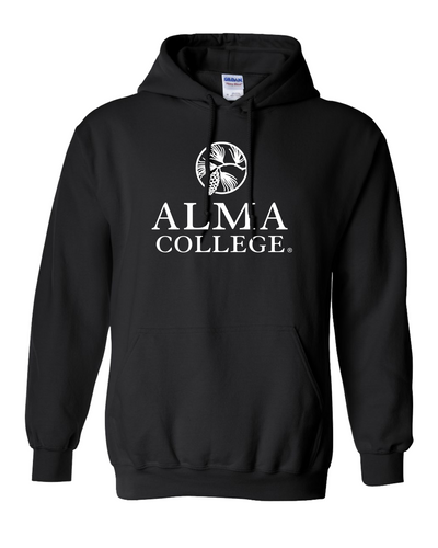 Premium Alma College 1 Color Full Logo Hooded Sweatshirt - Black