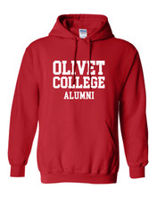 Load image into Gallery viewer, Olivet College Alumni Stacked White Text Hooded Sweatshirt - Red
