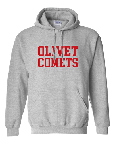 Olivet College Comets Red Text Hooded Sweatshirt - Sport Grey