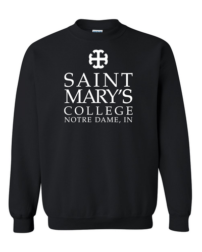 Saint Mary's College 1Color White Stacked Text Crewneck Sweatshirt - Black