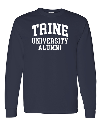 Trine University Alumni White Text Long Sleeve - Navy