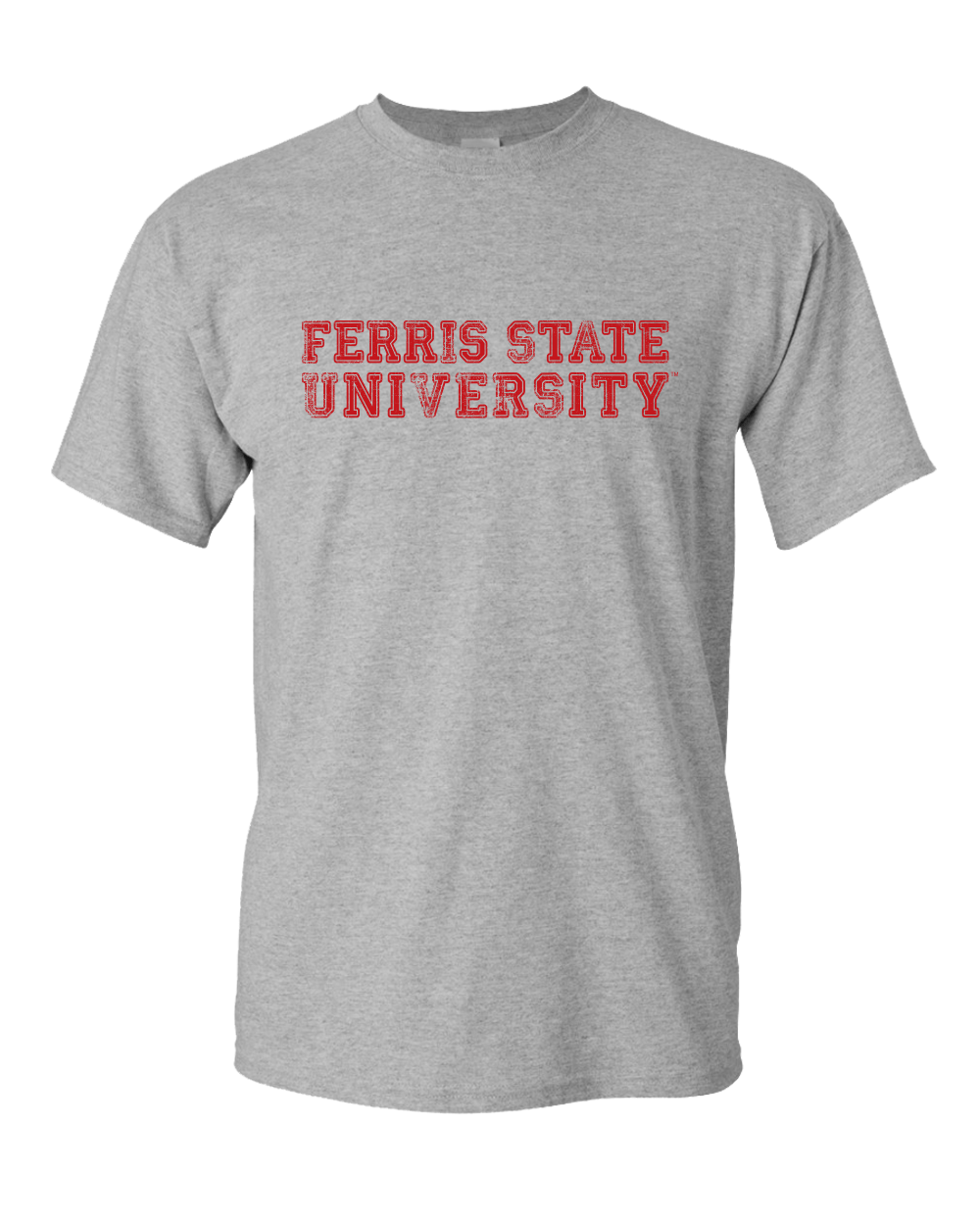 Ferris State University Text Distressed T-Shirt - Sport Grey