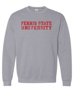 Ferris State University Text Distressed Crewneck Sweatshirt - Sport Grey