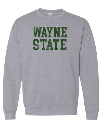 Wayne State Text Distressed Crewneck Sweatshirt - Sport Grey