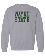 Wayne State Text Distressed Crewneck Sweatshirt - Sport Grey