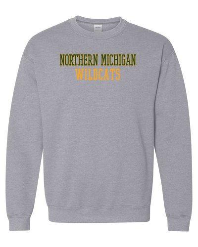 Northern Michigan Wildcats Text Two Color Crewneck Sweatshirt - Sport Grey