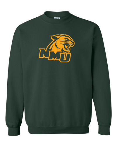 NMU Wildcats One Color Crewneck Sweatshirts - Forest Green