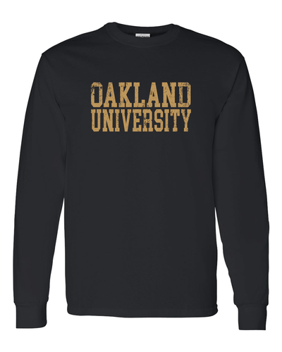 Oakland University Block Distressed Long Sleeve - Black