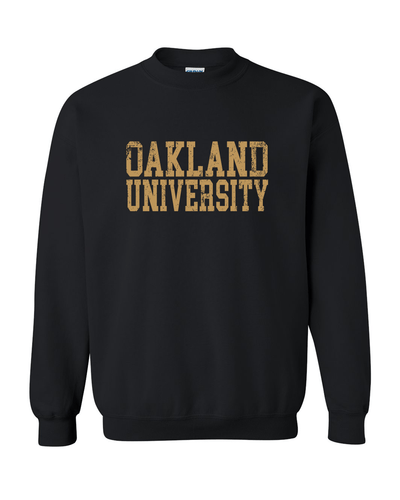 Oakland University Block Distressed Crewneck Sweatshirt - Black