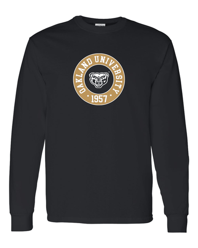 Oakland University Circle Two Color Long Sleeve - Black