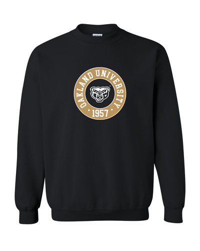 Oakland University Circle Two Color Crewneck Sweatshirt - Black